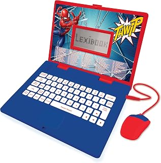 Lexibook Spider-Man Bilingual Educational Laptop - Spanish/English 124 Activities, Math Games Music for Kids 5-8 Red/Blue JC598SPi2