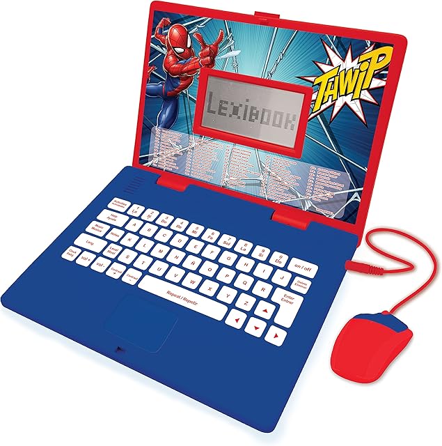 LEXIBOOK JC598SPi2 Spider-Man-Educational and Bilingual Laptop Spanish/English-Toy for Child Kid (Boys & Girls) 124 Activities, -Red/Blue,24 x 18 x 3.6 inches