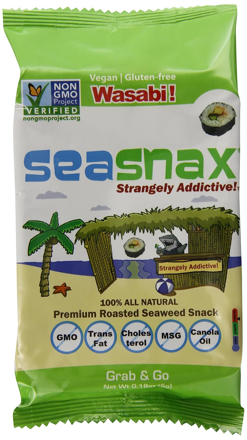 SeaSnax Organic Roasted Seaweed Snack Grab and Go, Wasabi, 0.18 Ounce (Pack of 24) SeaSnax Organic Roasted Seaweed Snack Grab and Go, Wasabi, 0.18 Ounce (Pack of 24)