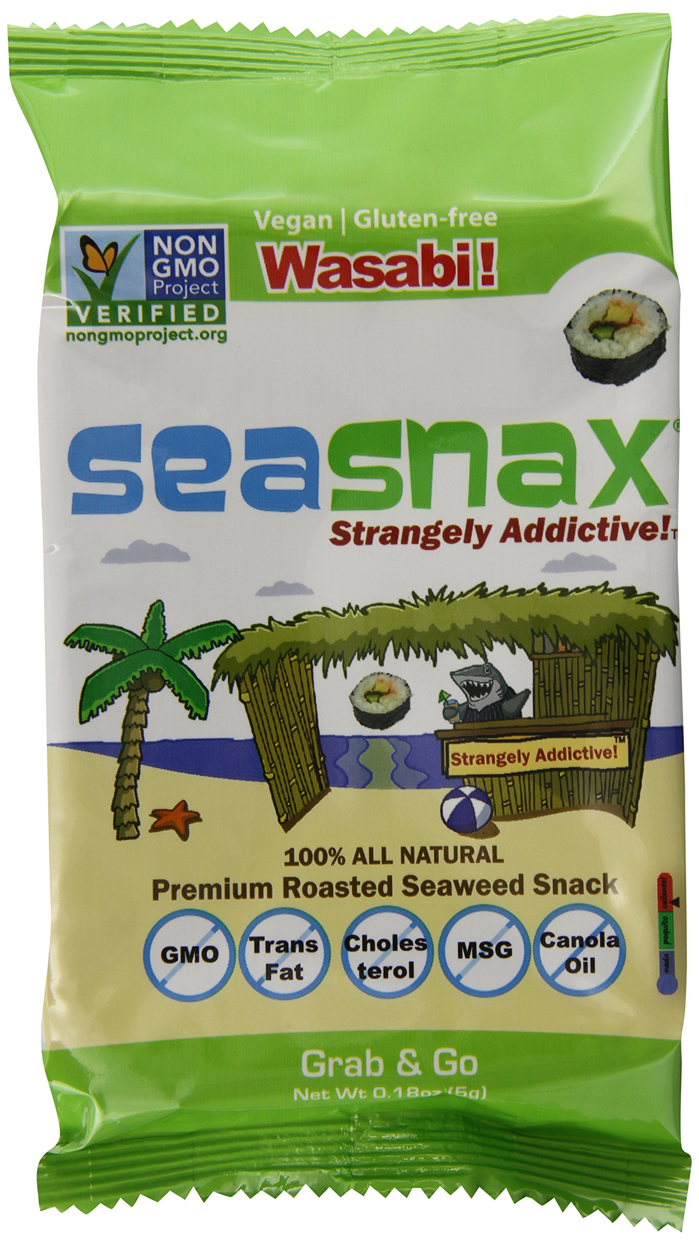 SeaSnax Organic Roasted Seaweed Snack Grab and Go, Wasabi, 0.18 Ounce (Pack of 24)