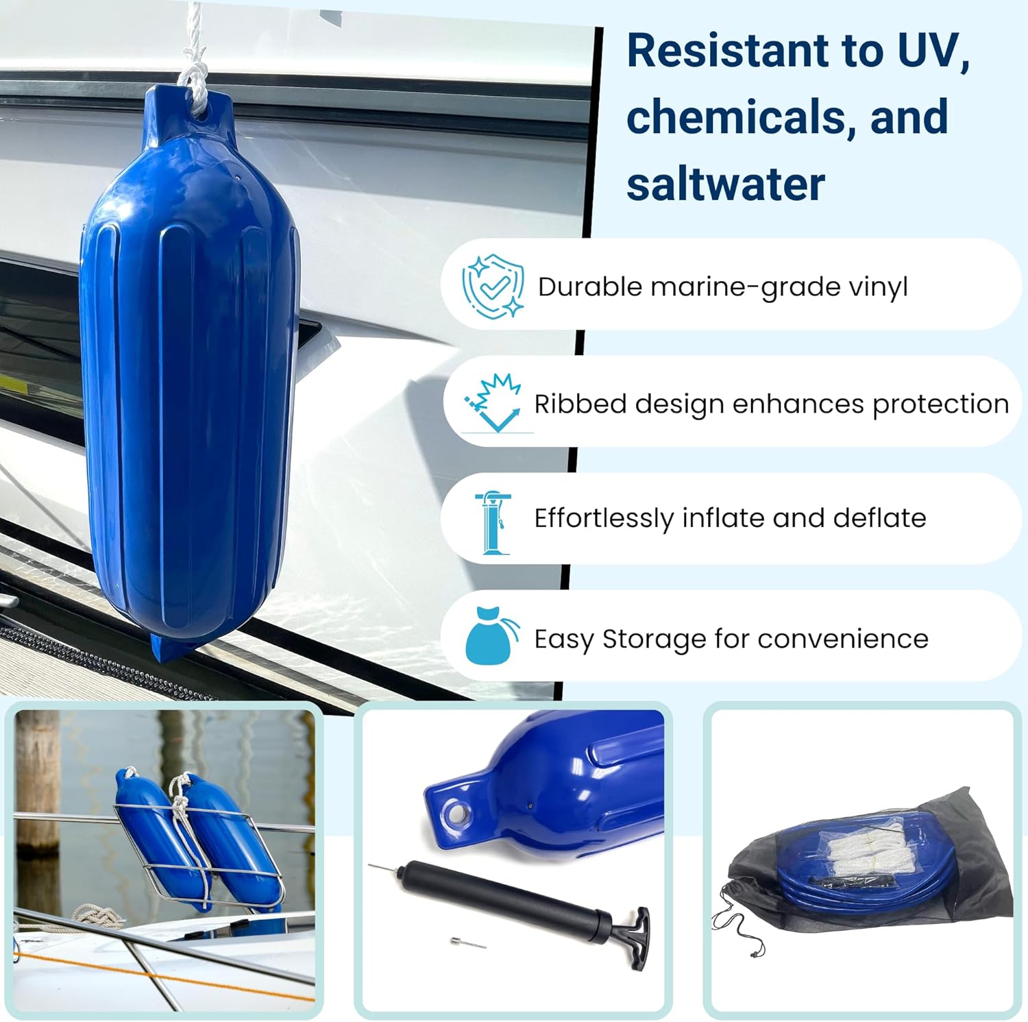 Boat Fender 4 Pack G Type Ribbed Inflatable Boat Bumpers - Black / 5.5 inch