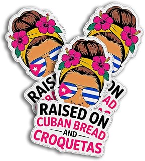 Raised on Cuban Bread and Croquetas Cuban Pride Art Meme Quote Decal Sticker for Tumbler, Mug, Laptop, Phones, Hardhats, Car, Water Bottles