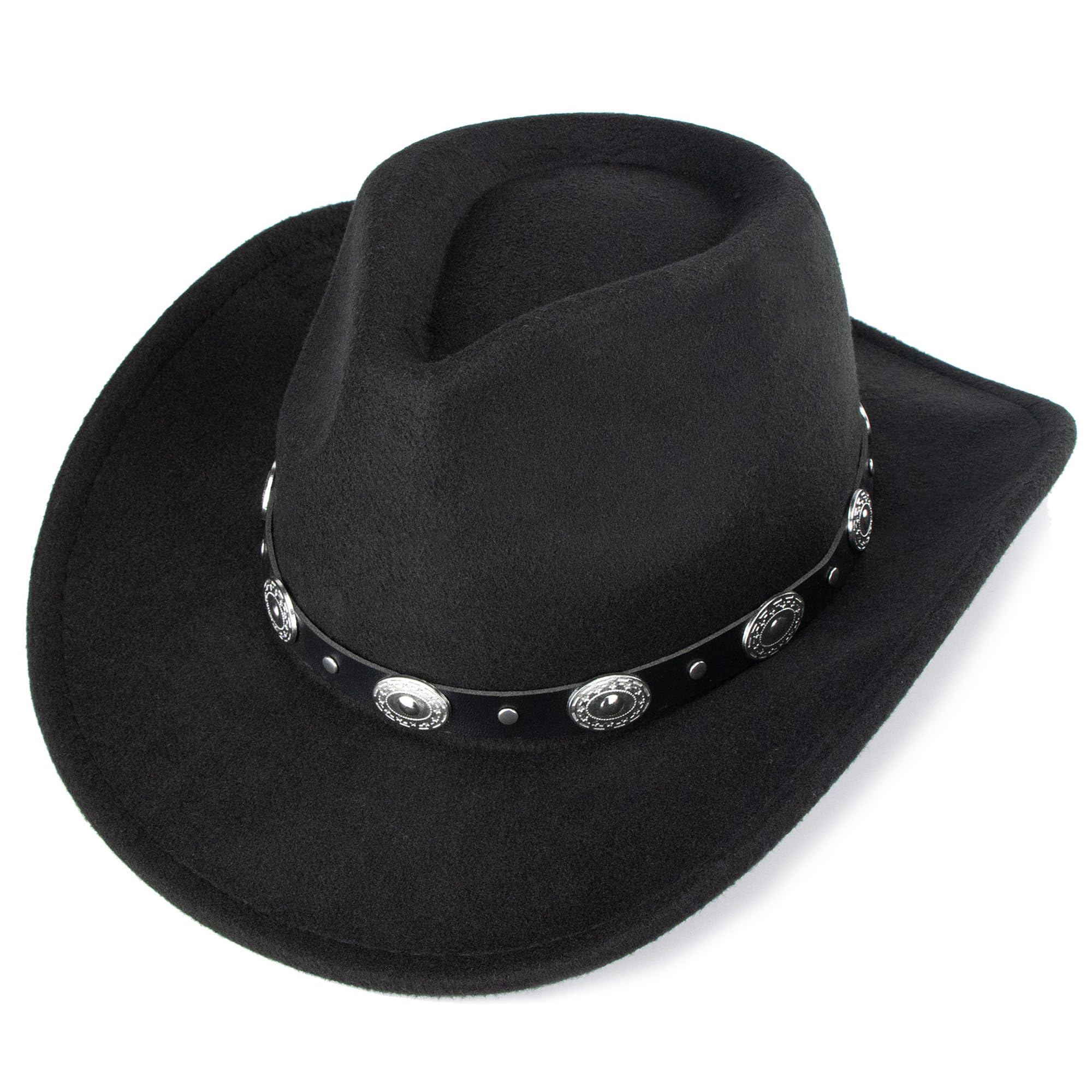 INOGIH Sombrero de vaquero occidental con cinturón para mujer – Sombrero Panamá de fieltro de lana, Negro , M