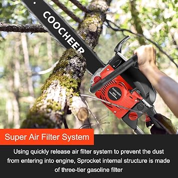 COOCHEER 62CC Gas Chainsaw 20 Inch 2-Cycle Gas Powered Chain Saws 3.5 HP Power Chain Saw Cordless Gasoline Powered Chainsaw with 2 Chains for Tree Wood Cutting