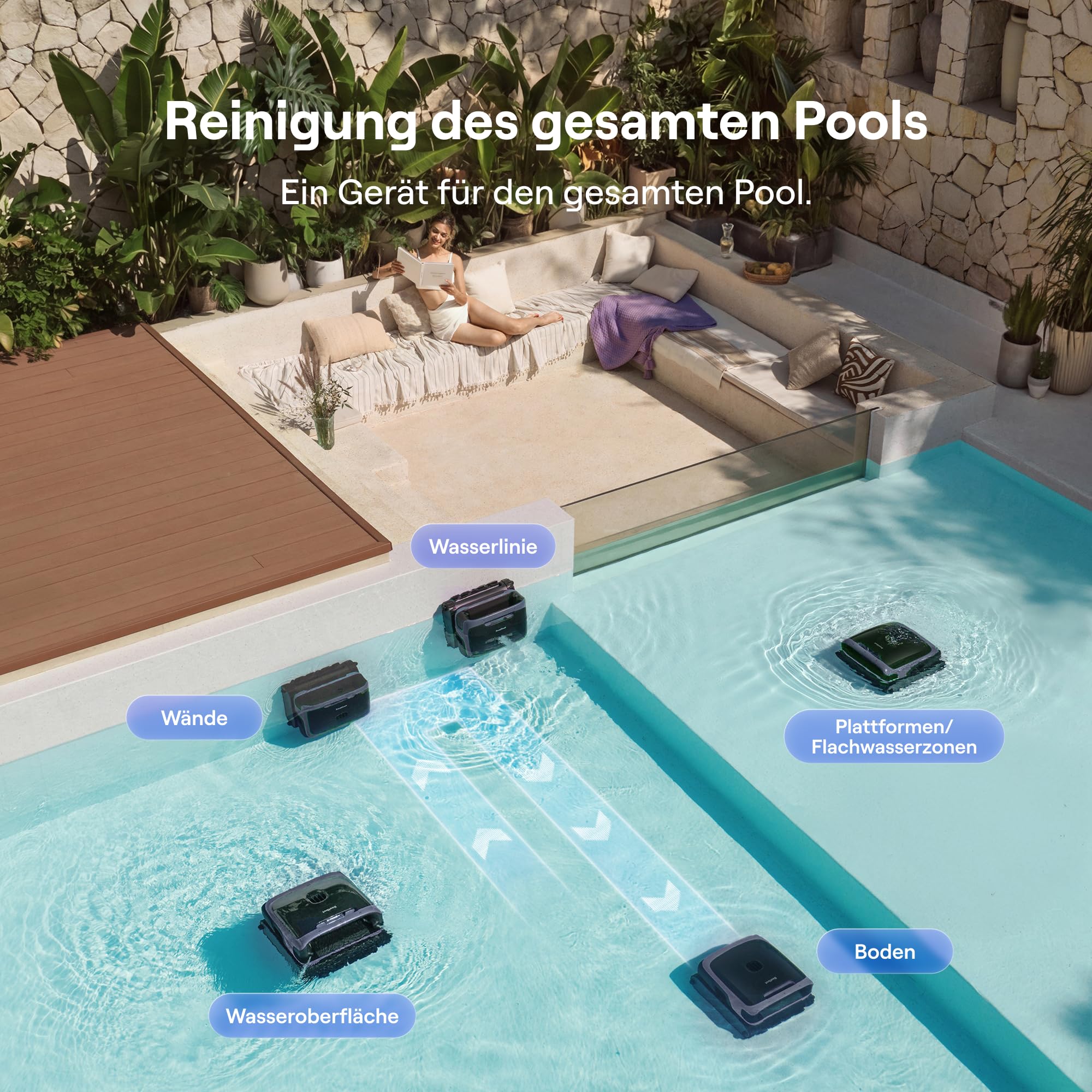 (2026 Neu) Beatbot Sora 70 Poolroboter, Poolsauger 4-in-1 komplette Poolreinigung, 25700 LPH, smartes Parken an der Oberfläche, 6L Fassungsvermögen, Poolreiniger Akku mit 10000 mAh, 300 m², Marineblau