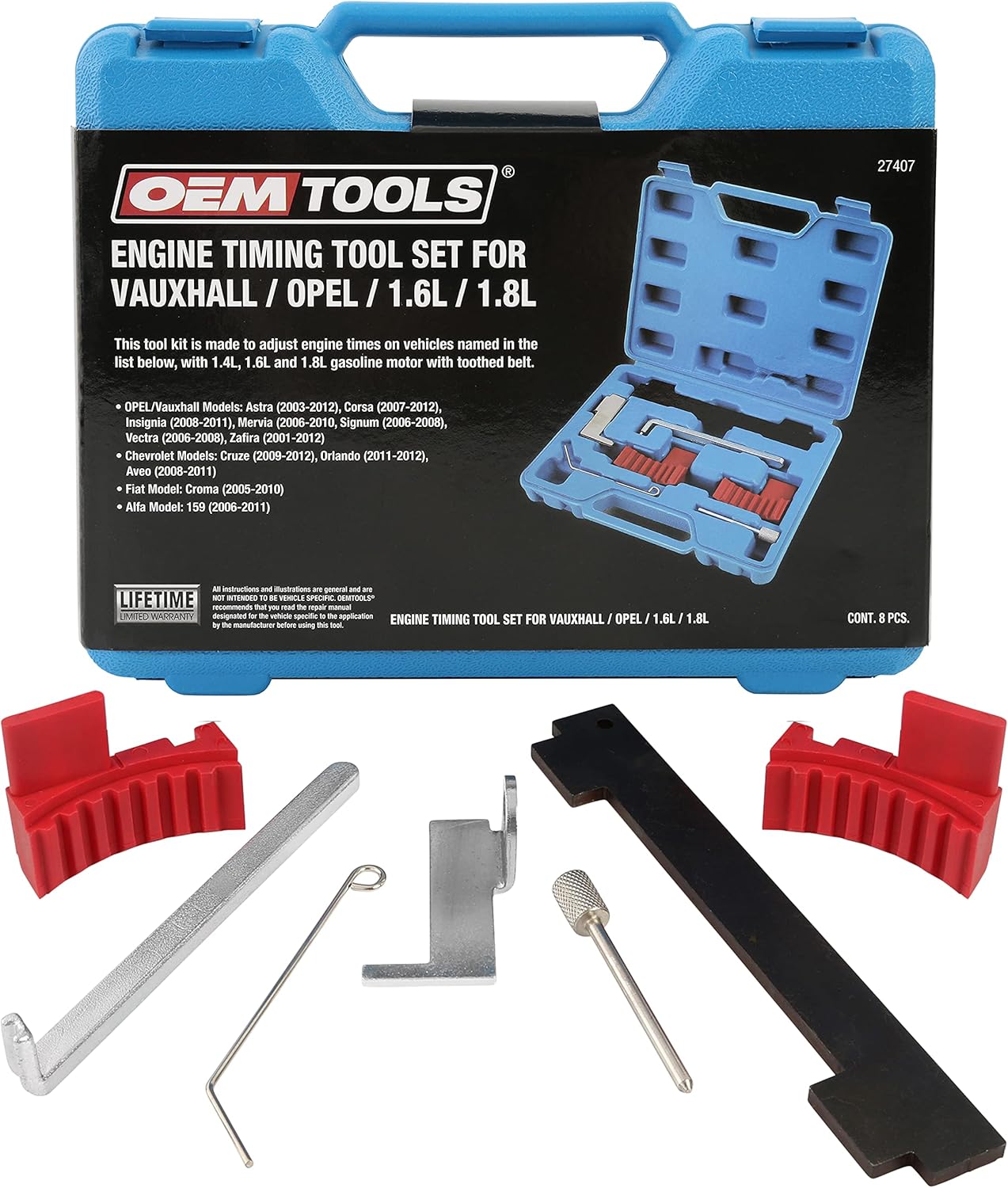 OEMTOOLS 27407 Engine Timing Tool Set for Vauxhall/Opel/1.6L/1.8L, Lock Chevy Camshaft for Timing Service, 7 Piece Specialty Mechanic Tool Set