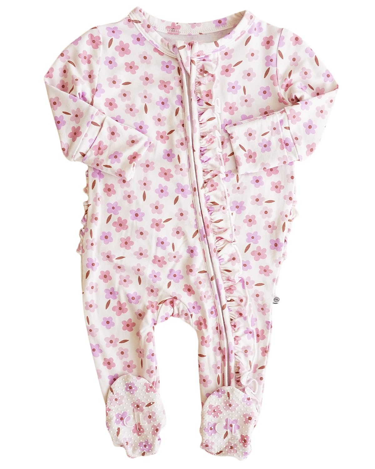 Caden Lane Zippered Baby Footie Pajamas, Soft Onesie Bodysuit with Feet & Double Zipper for Easy Diaper Change, Infant, and Toddler Footed One-Piece Jumpsuit, Blushing Blooms, 3-6 Months