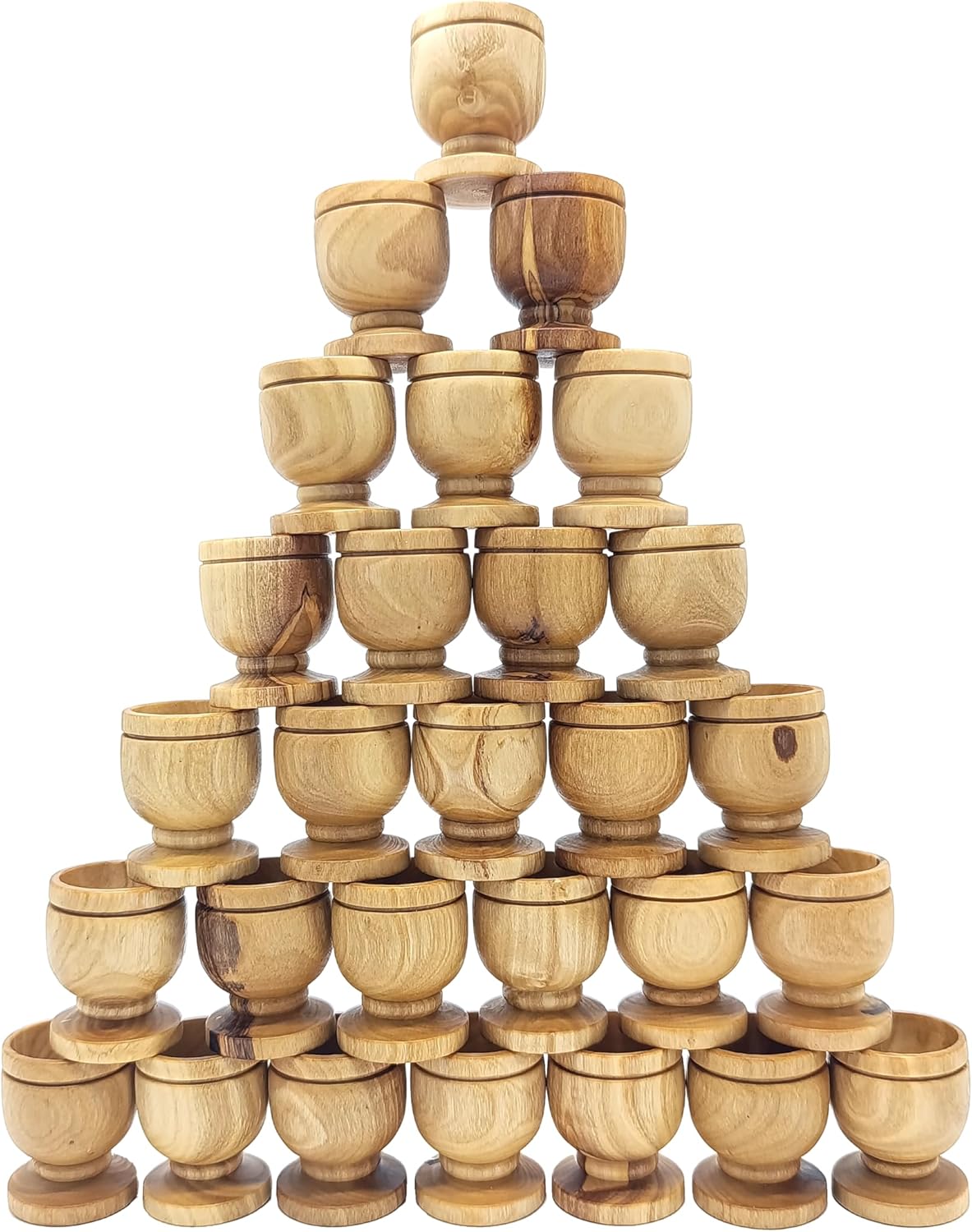 Zuluf Olive Wood Mini Very Small Communion Cups Set of 30 Wooden Chalice Goblets for Church Wine Worship Services Holy Land 1.6 Inch