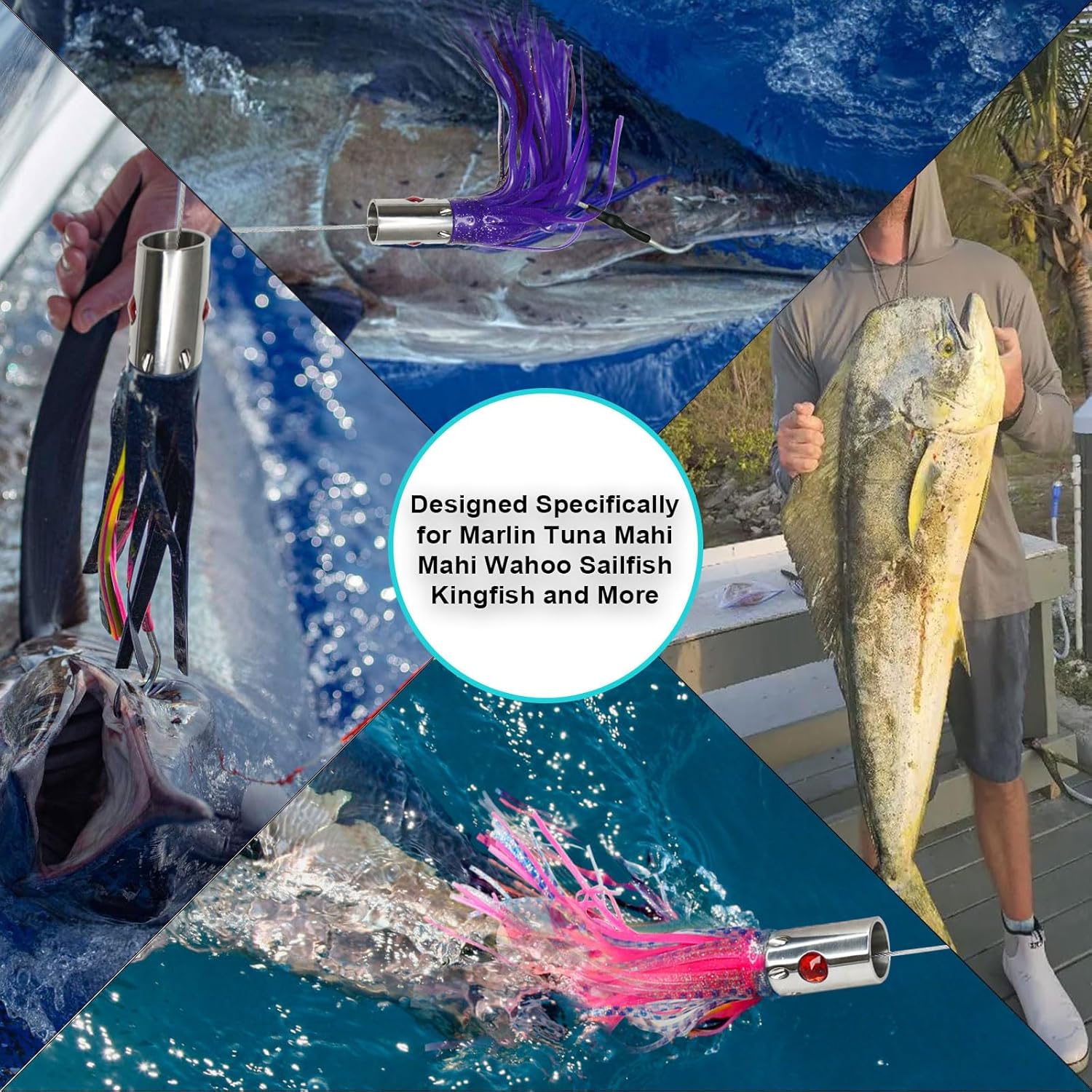 VIKETECH 10’’ 6oz Stainless Deep Sea Fishing Trolling Lure for Marlin Tuna Mahi Mahi Wahoo Sailfish Dolphin Saltwater Offshore Big Game Trolling Lures Included Mesh Bag