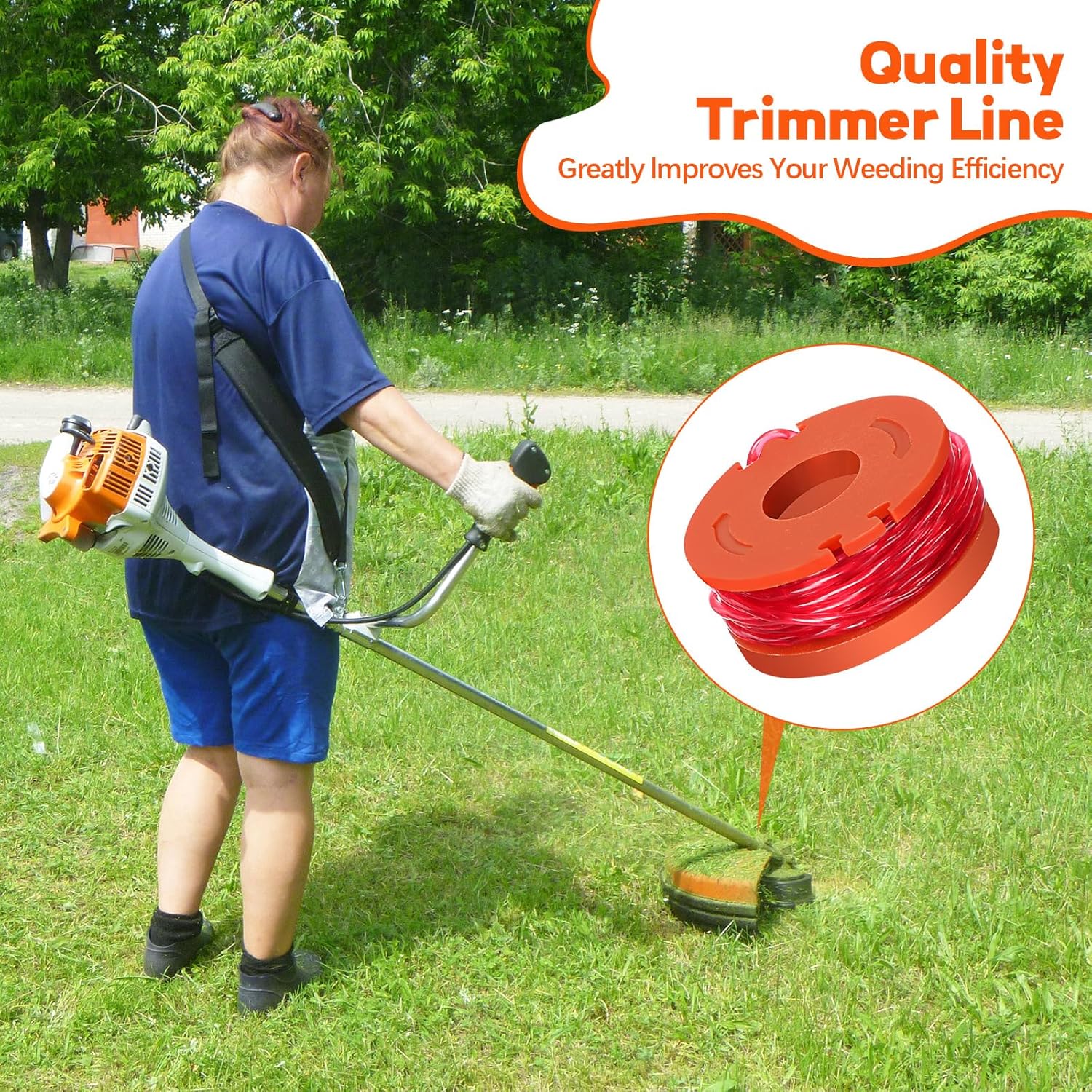 Hiboom 72 Pack WA0010 Trimmer Spool Line Trimmer Line Replacement 10 ft 0.065" Spools Trimmer Lawn String Trimmer Refills Compatible with Worx (60 Spool, 12 Cap)