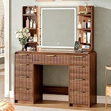 51" Large Vanity,Modern Fluted Makeup Vanity Desk with Mirror and Lights, Z-542htmir