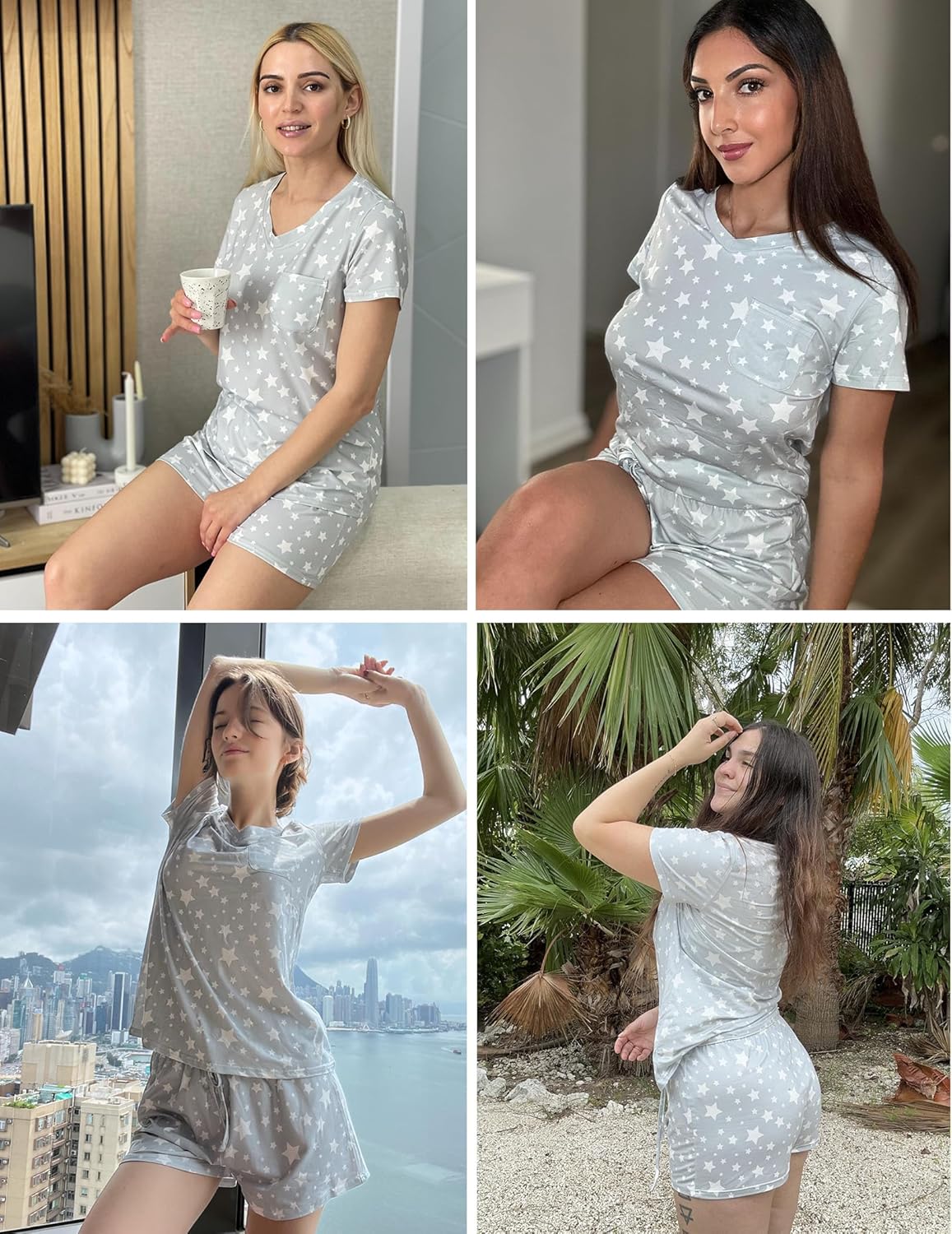 Ekouaer Womens Pajama Sets Short Sleeve Pajamas for Women Sets Soft Lounge Sets Casual V Neck Sleepwear PJS - Image 5