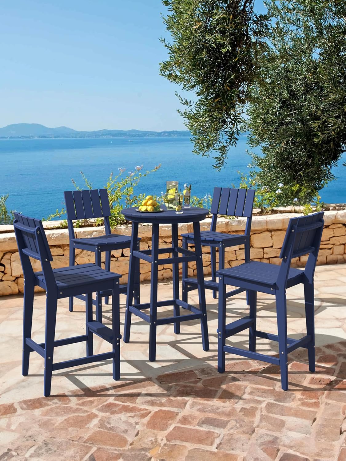 Round Outdoor Bar Table, 41.5'' High Top Pub Table, HDPE Weather Resistant Bar Height Patio Table, Tall Bistro Table for Deck Pool Backyard Balcony, Navy