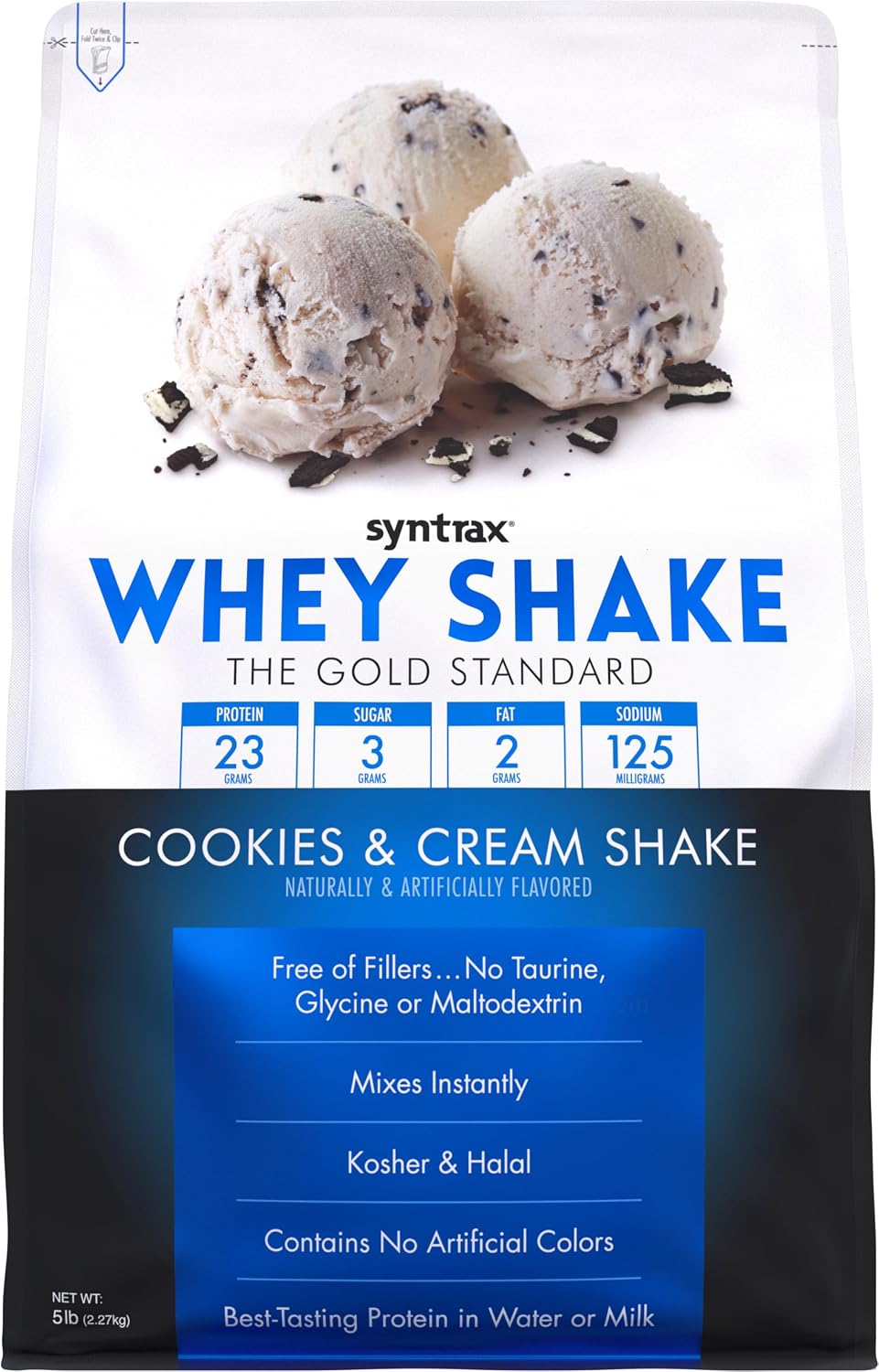 Syntrax Whey Shake Nutrition, mistura de proteína de soro de leite em pó filtrada a frio e não desnaturada, biscoitos e shake de creme, 2,3 kg, peças de biscoito reais