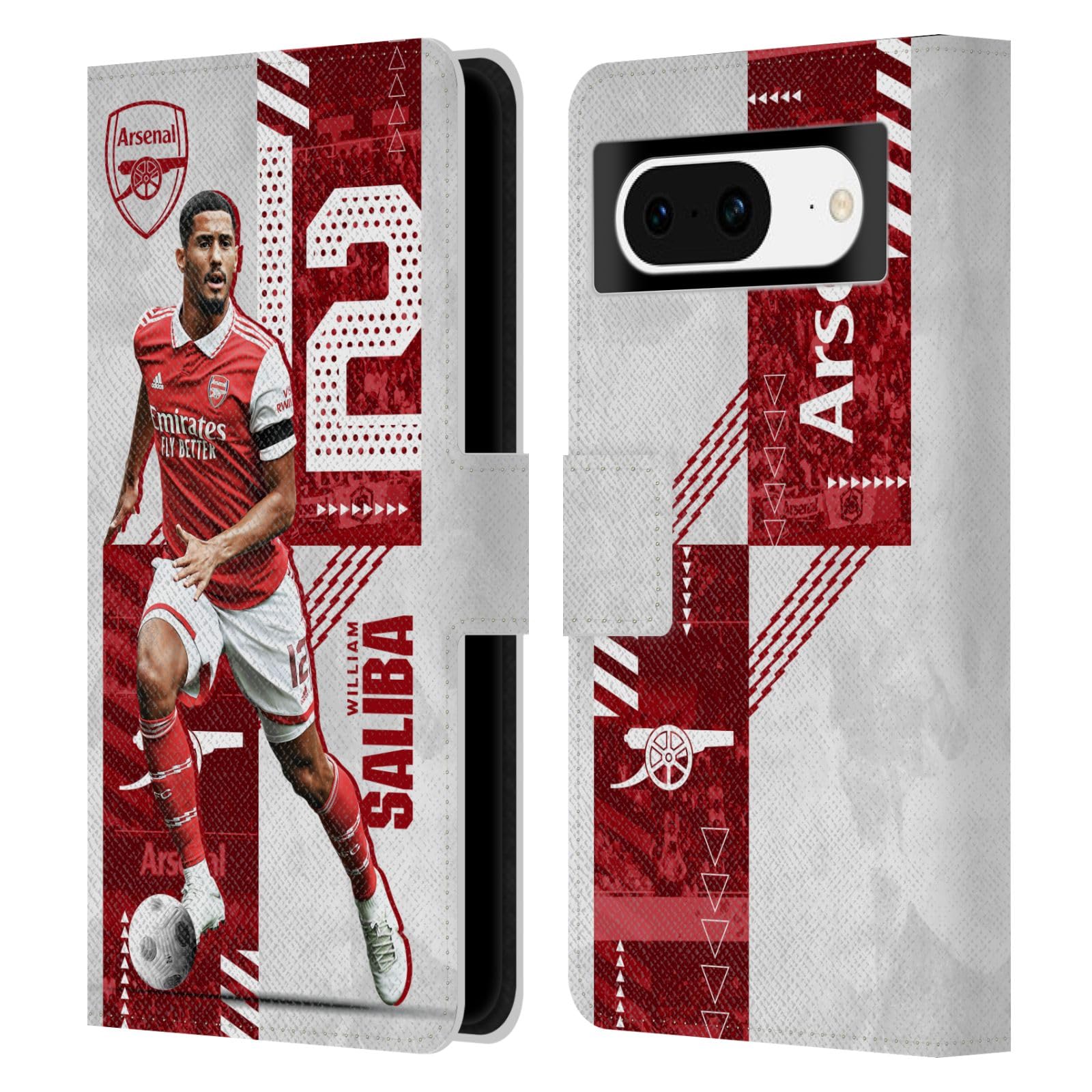 Head Case Designs Officially Licensed Arsenal FC William Saliba 2022/23 First Team Leather Wallet Case Compatible with Google Pixel 8