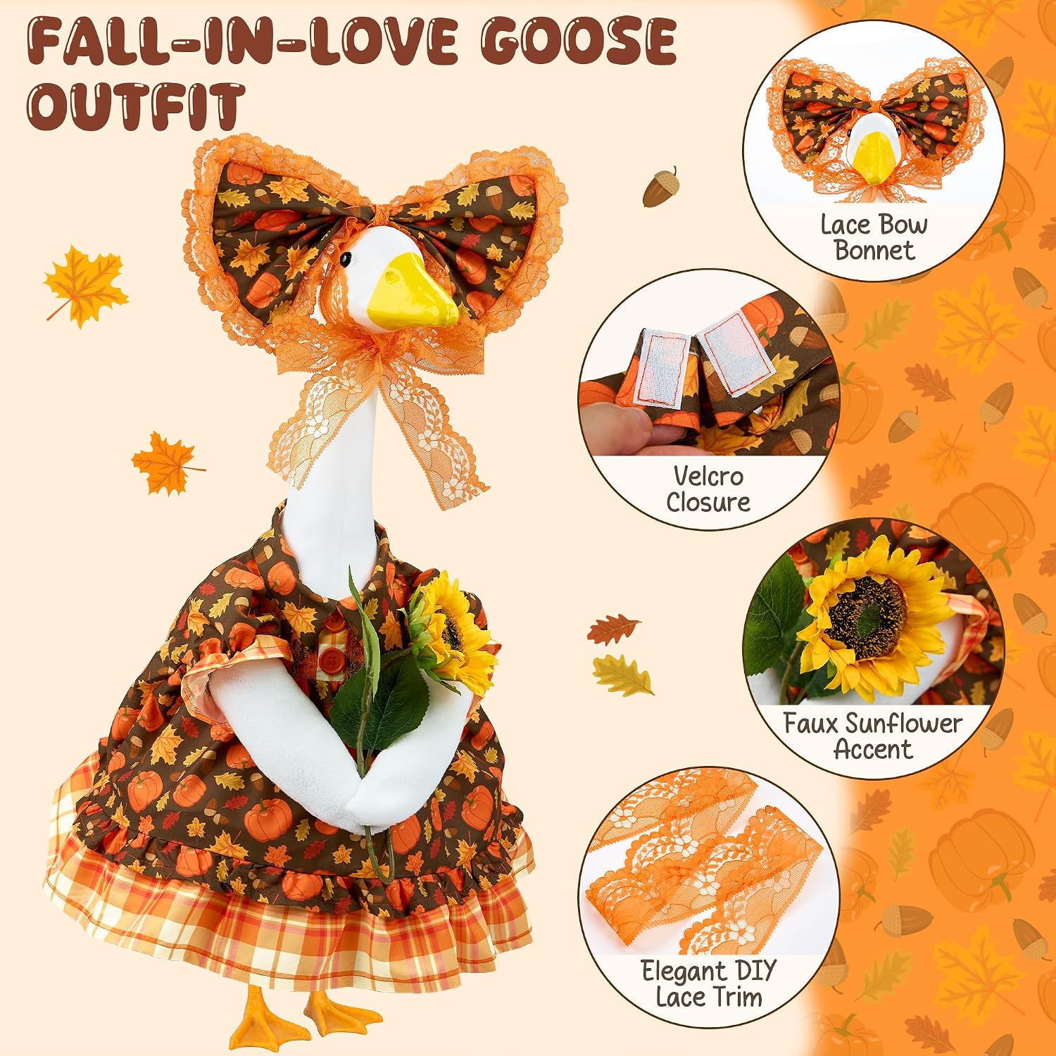 Fall Harvest Dress Porch Goose Outfits for 23 Inch Lawn Statue