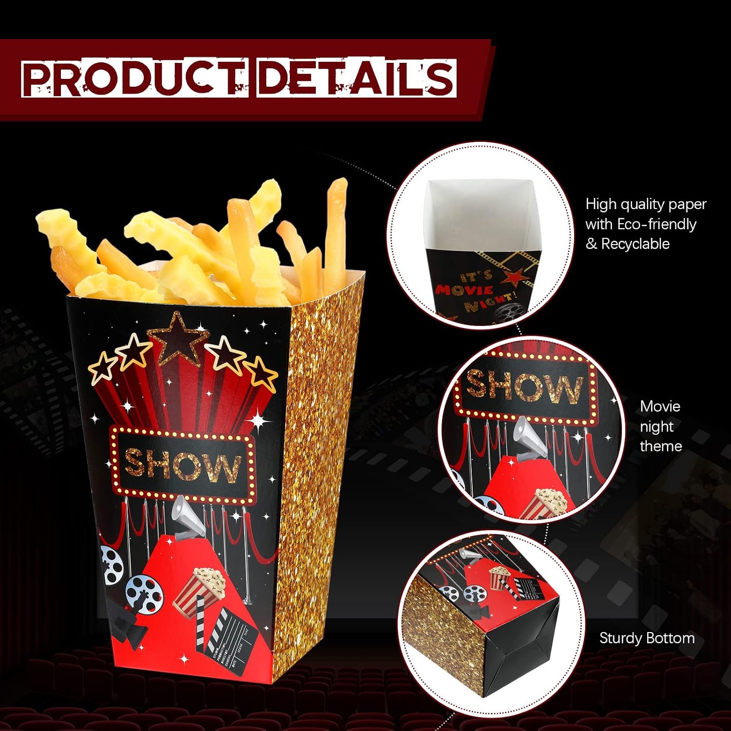 36 Pcs Popcorn Containers Disposable Cardboard Popcorn Boxes 36 oz Buckets Holders Movie Night Party Favor Treat Containers for Movie Night Retro Theater Birthday Carnival Circus