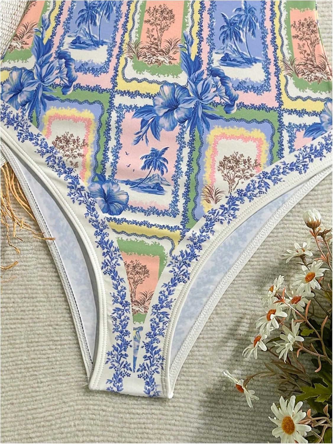 Floerns Women's Floral One Piece Swimsuit Tie Shoulder Tummy Control Vacation Bathing Suit