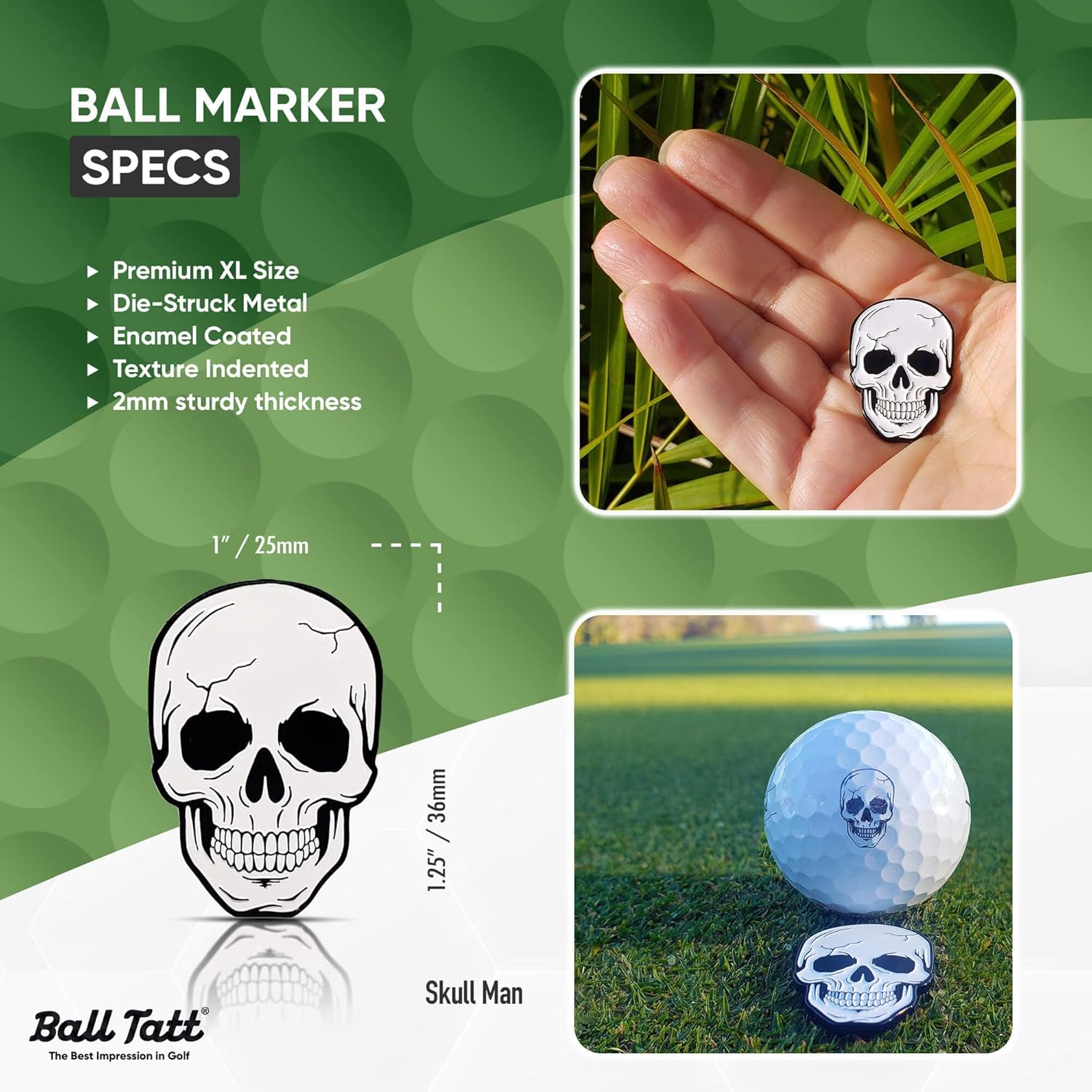 Golf Ball Stamp - Self-Inking Marker - Quick-Dry Permanent Marking Tool, No Leaks or Refills, Reusable & Waterproof Golfing Stamper - Ideal Gift for Golfers, Dads, Retirement, (Skulls)