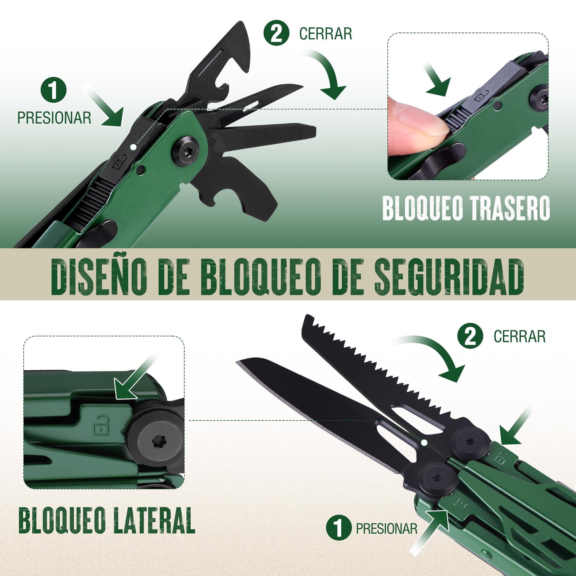 MOSSY OAK Pinza Multifunción de Acero Inoxidable 27 en 1, Herramienta Multifuncional Compacta y Resistente, Multitool de Bolsillo para Camping, Supervivencia, Bricolaje y Actividades al Aire Libre