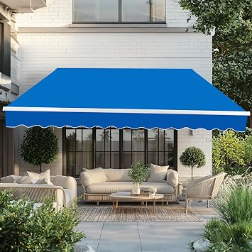 Retractable Patio Door Window Awning Sunshade Shelter Outdoor Canopy, 133.9"D x 118.1"W x 59"H,Retractable Awning Sun Shade Patio Awning Cover Outdoor Patio Canopy Sunsetter Deck Awnings 12x10FT Blue