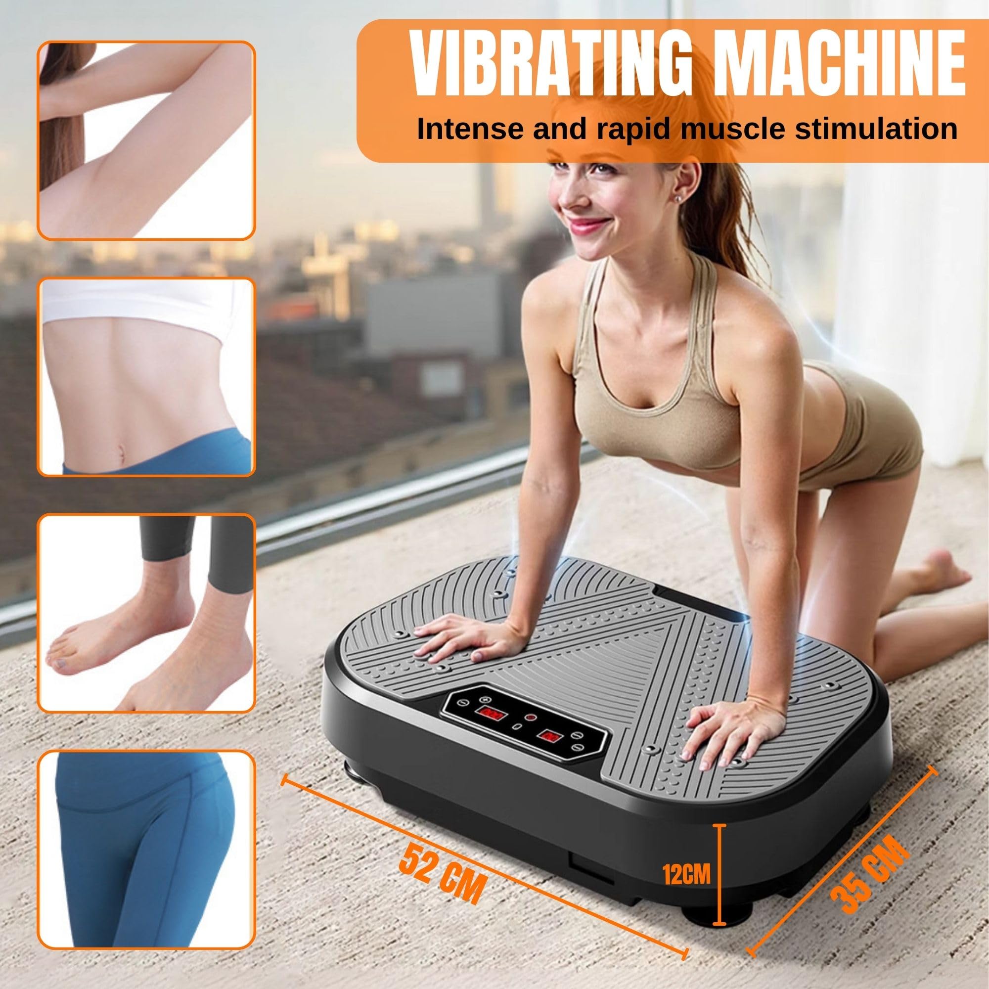 Plataforma Vibratoria Muscular, 120 Niveles de Vibración y 8 Programas. Maquina de Vibración Fitness para Hacer Ejercicio en Casa, con Mando a Distancia, Cable y Pantalla LED.