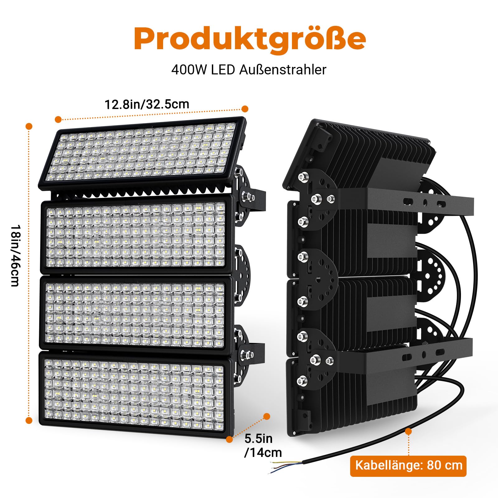 400W LED Flutlicht 56000LM, 85V-305V Weitspannung Scheinwerfer | 5000K. Flimmerfrei, IP67, 10KV. Robust & einfach montierbar. Geeignet für Sportplatz Baustellen. Generatorkompatibel