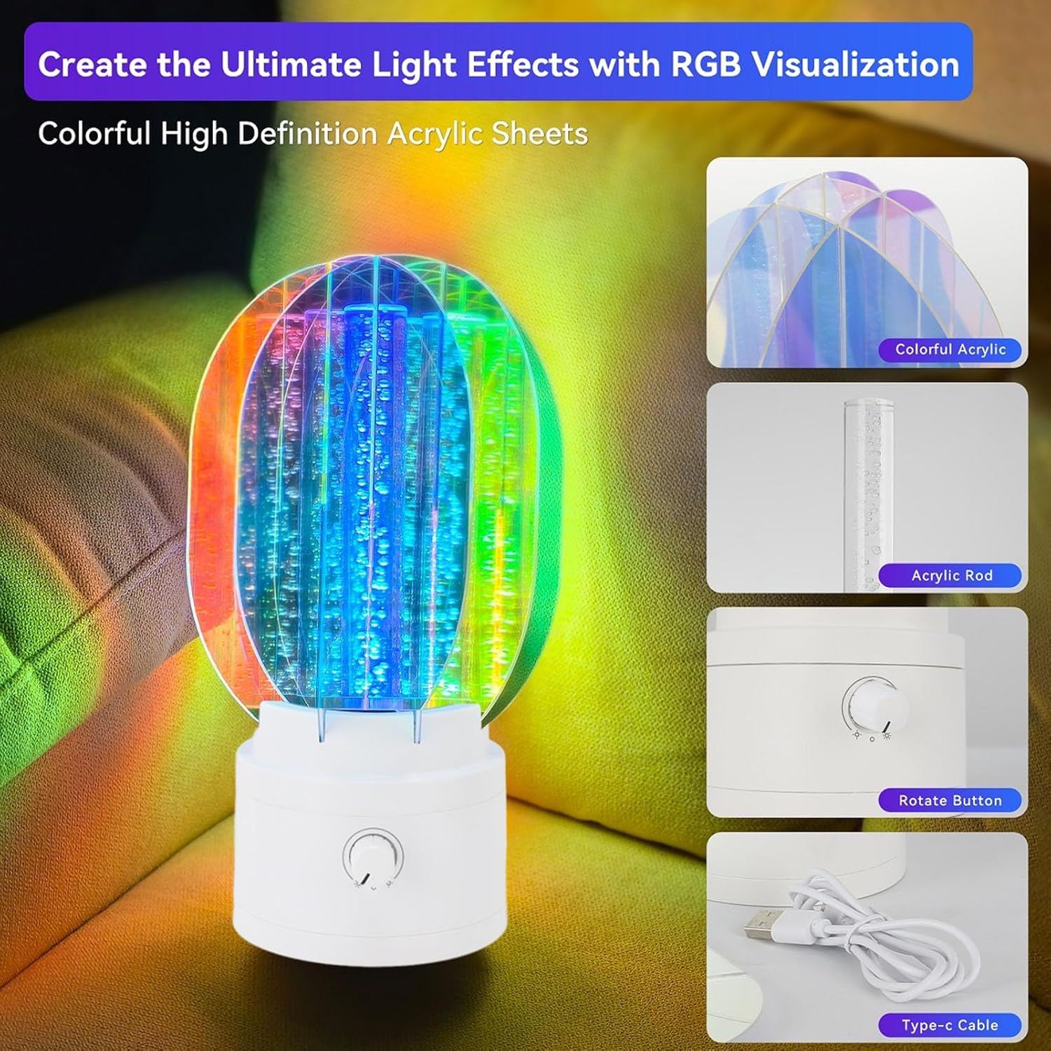 Hilitand Portable Table Lamp Cordless Rechargeable Night Light with 360 Rotation for Bedroom, Living Room Decor