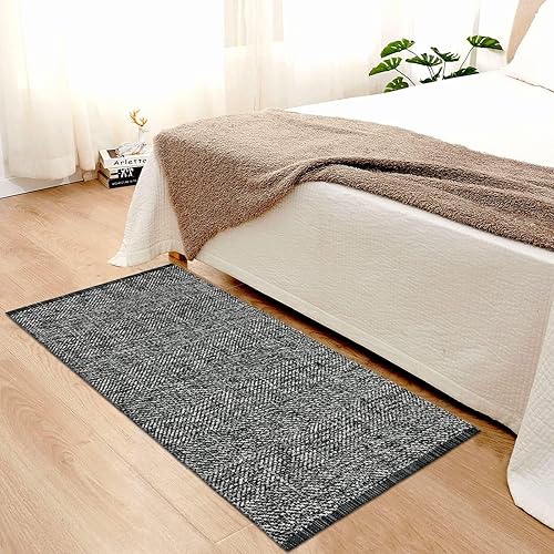 Vista 6 de LEEVAN Alfombras lavables para cocina de 2 x 4.3 pies, alfombras de baño negras estilo bohemio de algodón reversibles, alfombra reversible