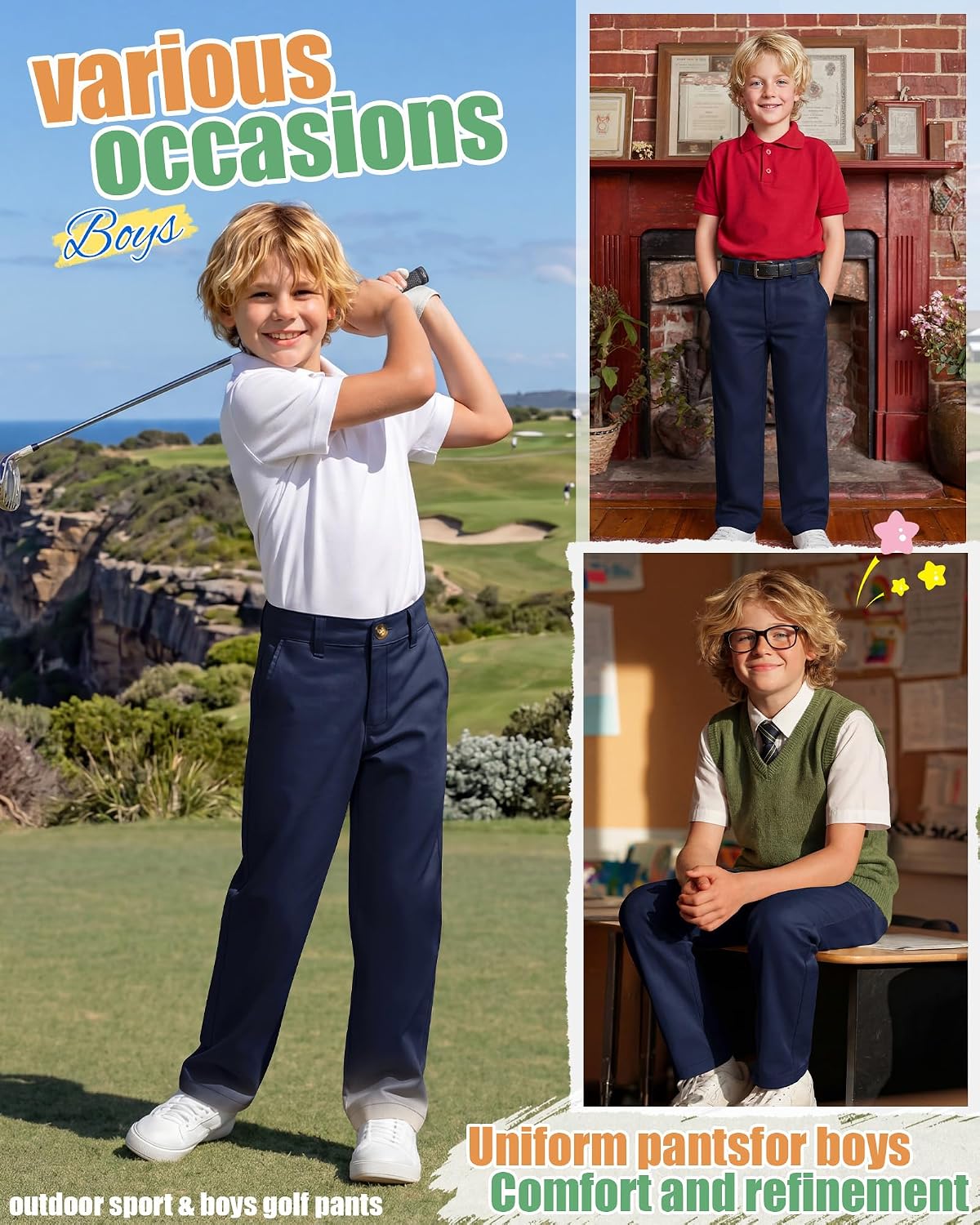 Boy School Uniform Pants Cotton Golf Pants