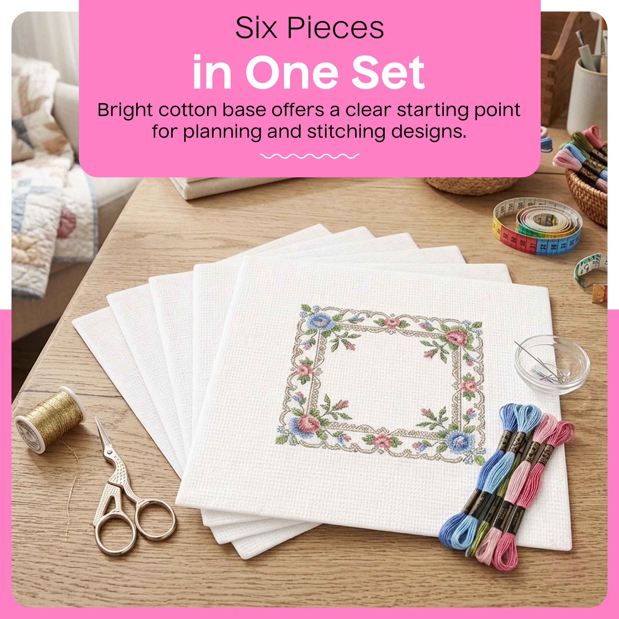 Aspen Lane 13 tele per ricamo a punto croce, in cotone bianco, per ricami fai da te, punto croce, ricamo ad ago e progetti artigianali, tela resistente, 20,3 x 25,4 cm, confezione da 6