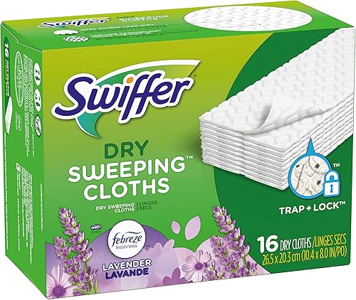 Miniatura 8 de Swiffer Sweeper - Paños de barrido seco, repuestos de limpiador de piso de fregona y escoba, aroma a vainilla y lavanda Febreze, 16 unidades