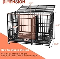 Vista 7 de LEMBERI - Jaula para perro indestructible y resistente de 48/38 pulgadas, a prueba de escapes con ruedas bloqueables, doble puerta para evitar