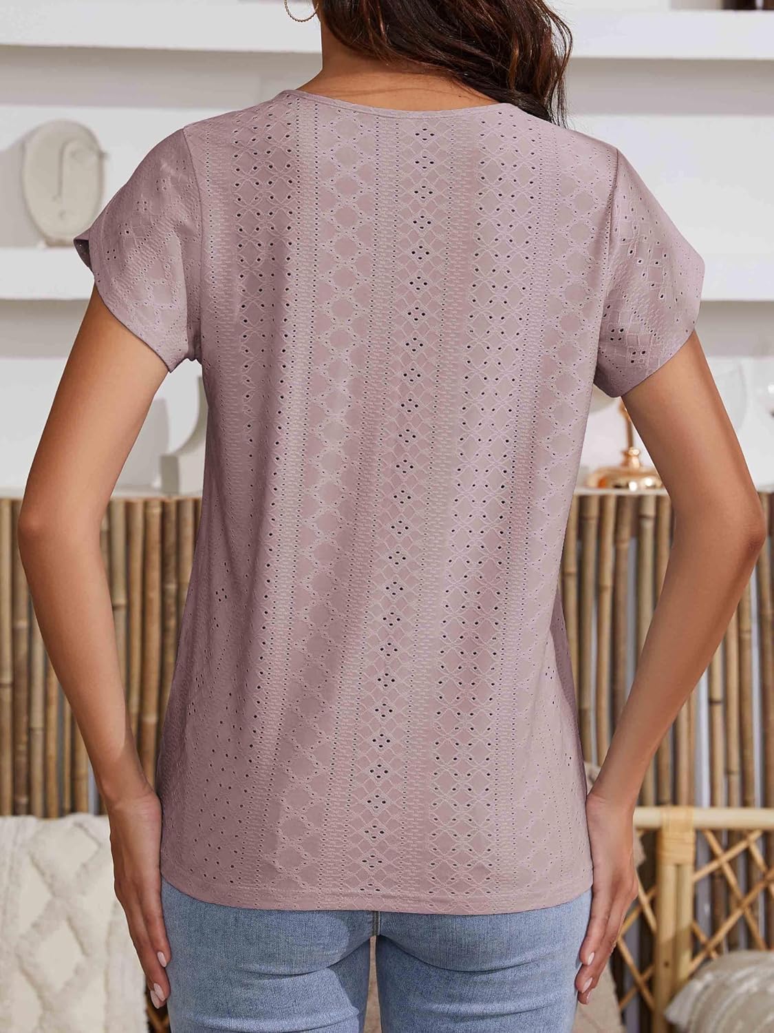 Neineiwu Womens Dressy Casual Short Petal Sleeve Shirts Pleated Loose Tops Blouses - Image 4