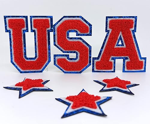 Miniatura 4 de 6 parches de felpilla de Patriot Varsity de Estados Unidos, despegar para pegar y planchar en aplicaciones de 3.1 pulgadas, insignia, bolsas con