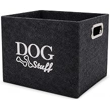 Dog Toy Box, Collapsible Grey Basket 38x27x25cm | Dog Toy Basket Collapsible grey felt organiser, 38x27x25cm, with handles. Tames clutter, folds away neatly.