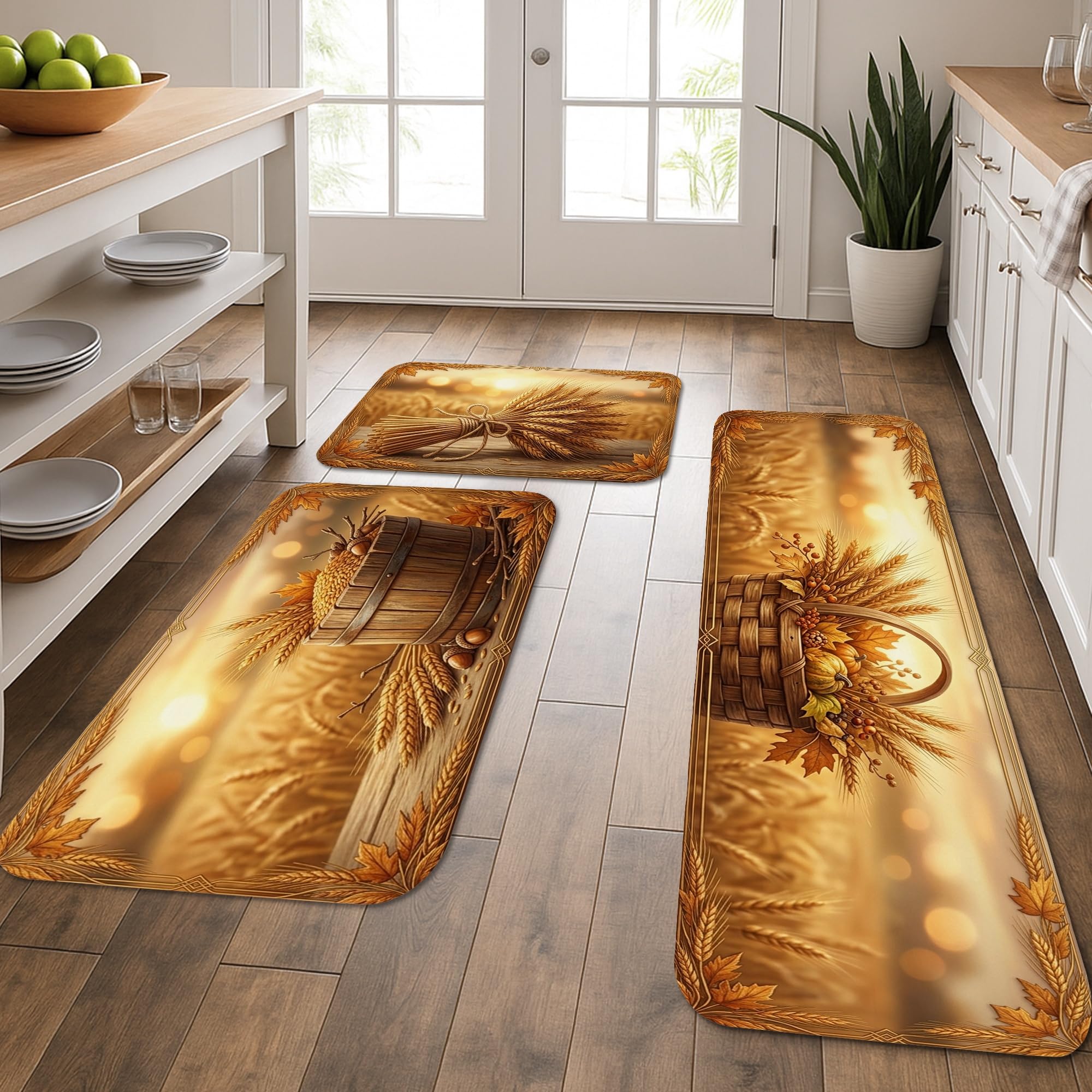 Tapis de cuisine rustiques lot de 3 tapis lavables motif citrouille automne