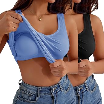 2pack 2pack Womens Built-in Bra Tank Tops Sleeveless Casual Shirts Undershirts Fitted Cami Tank Tops