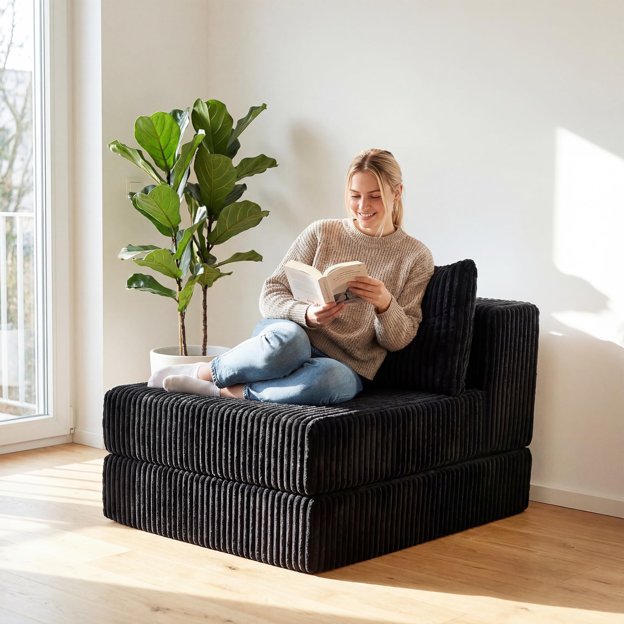 ROCSUMOO Faltbares Schlafsofa Bed, Schlafsessel (Schwarz, Einzelplatz)