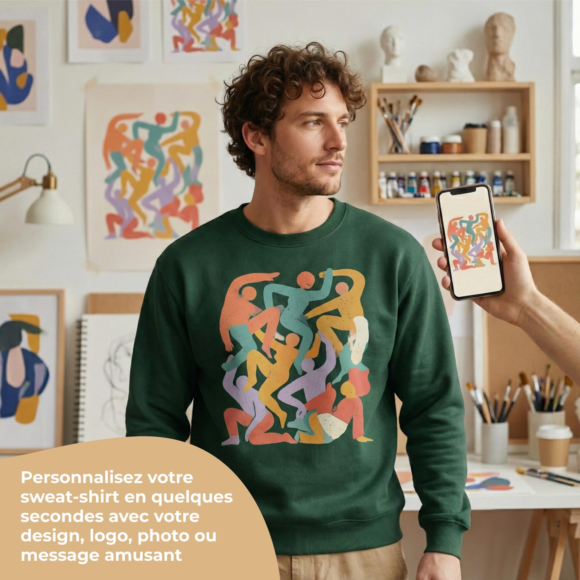 Cimpress Sweat Personnalisé Homme, Tailles S à 5XL, Personnalisable avec Photo, Logo ou Texte, Col Rond avec Impression sur Le Devant, Idéal pour Équipes, Cadeaux, Événements ou Tenues d’Entreprise
