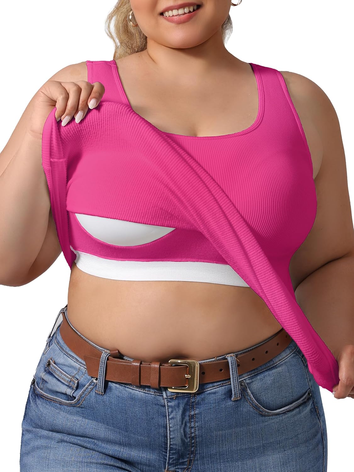 Plus Size U-Back Casual Workout Tank Tops for Women with Built-in Bra, Padded Racerback Gym Athletic Yoga Tops
