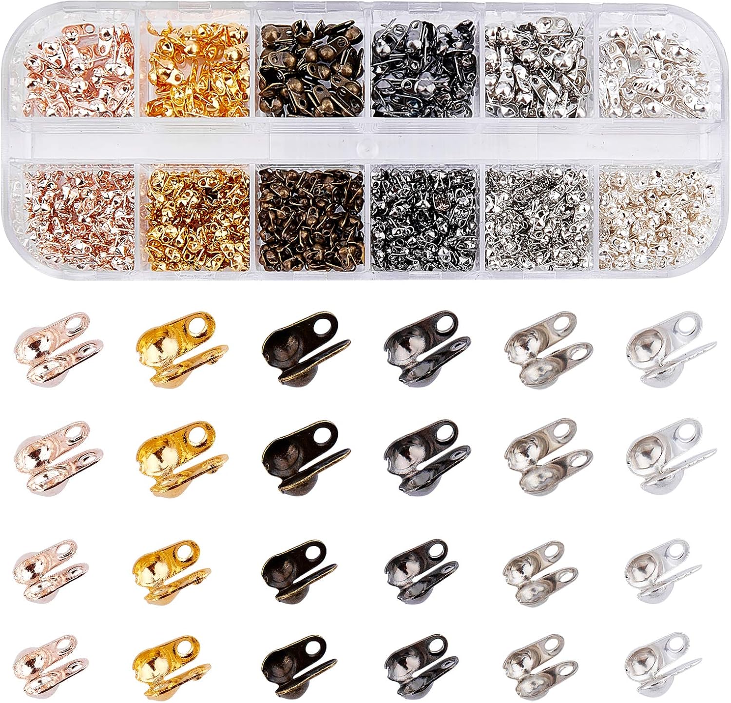 arricraft About 1440 Pcs Metal Bead Tips, 1.5mm/2.4mm Clamshell Knot Cover, Calotte Ends Caps for Jewelry Making (Mixed Color)