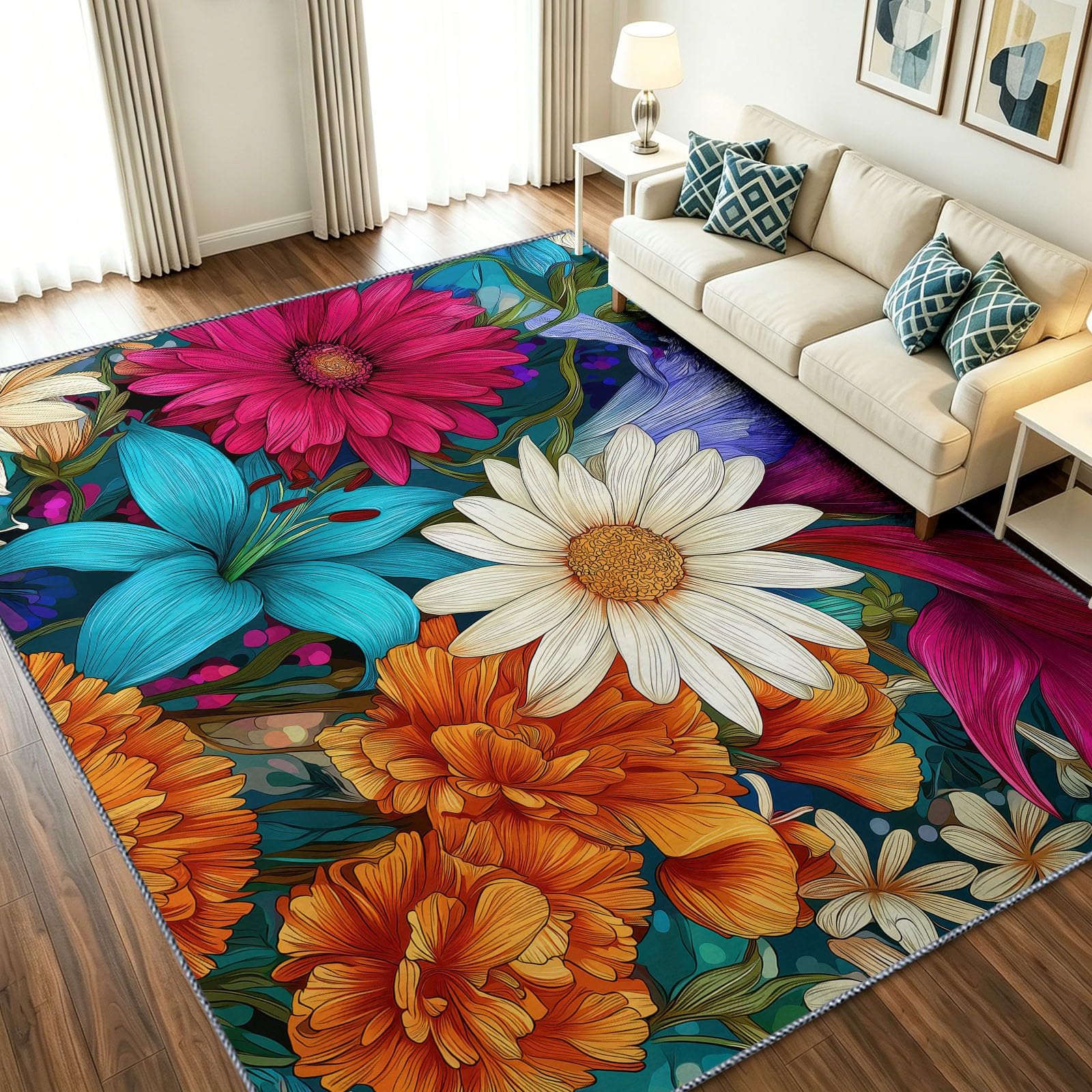 Tapis vert lavable en machine 120x180 antidérapant floral