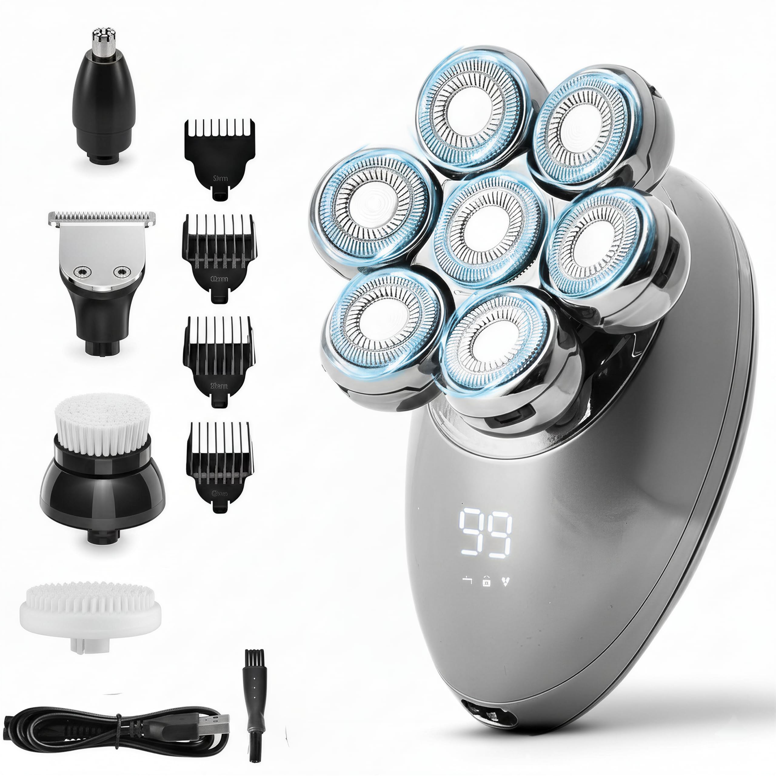 ROSHNI Head Shavers for Bald Men 7D Electric Head Shaver with Magnetic Detachable Head IPX7 Waterproof Wet Dry