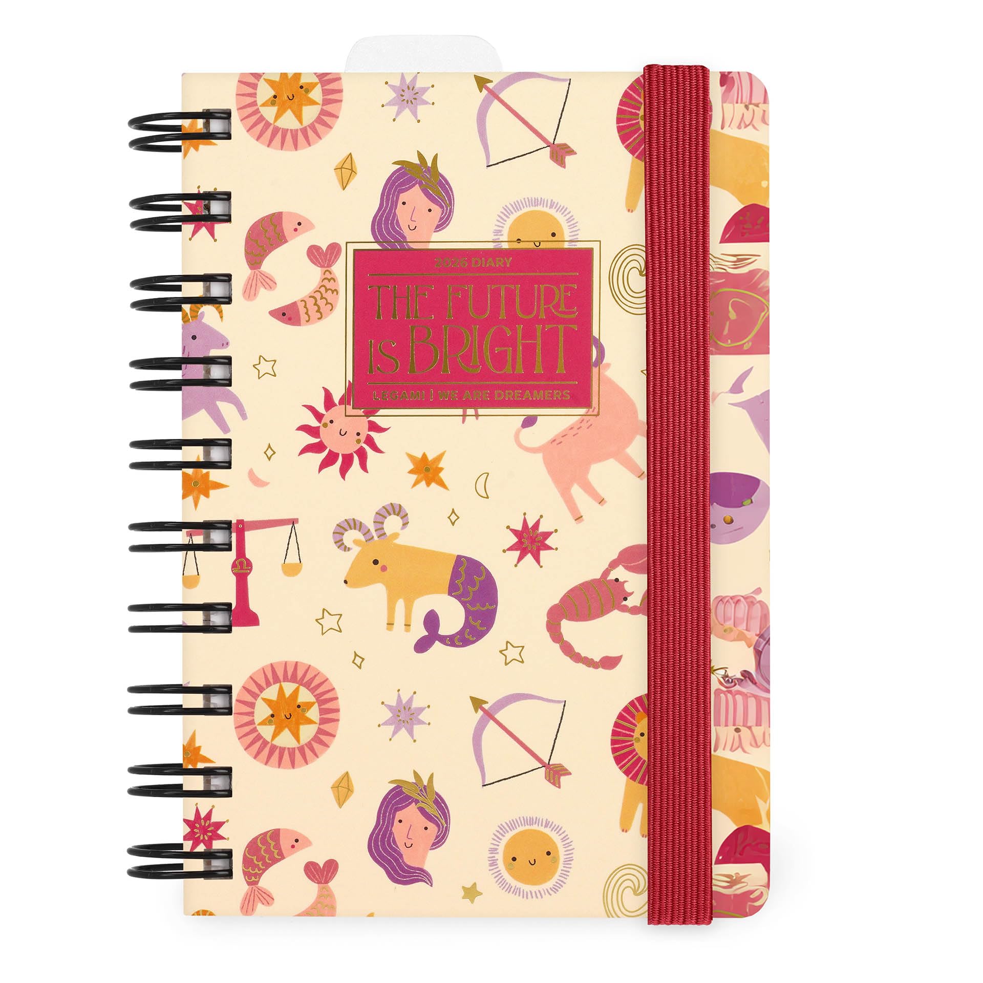 Legami - Zodiac Small Spiral Daily Diary 2026, 12 Months, Elastic Closure, Diary from January 2026 to December 2026, in FSC Certified Paper, 8.5 x 13 cm