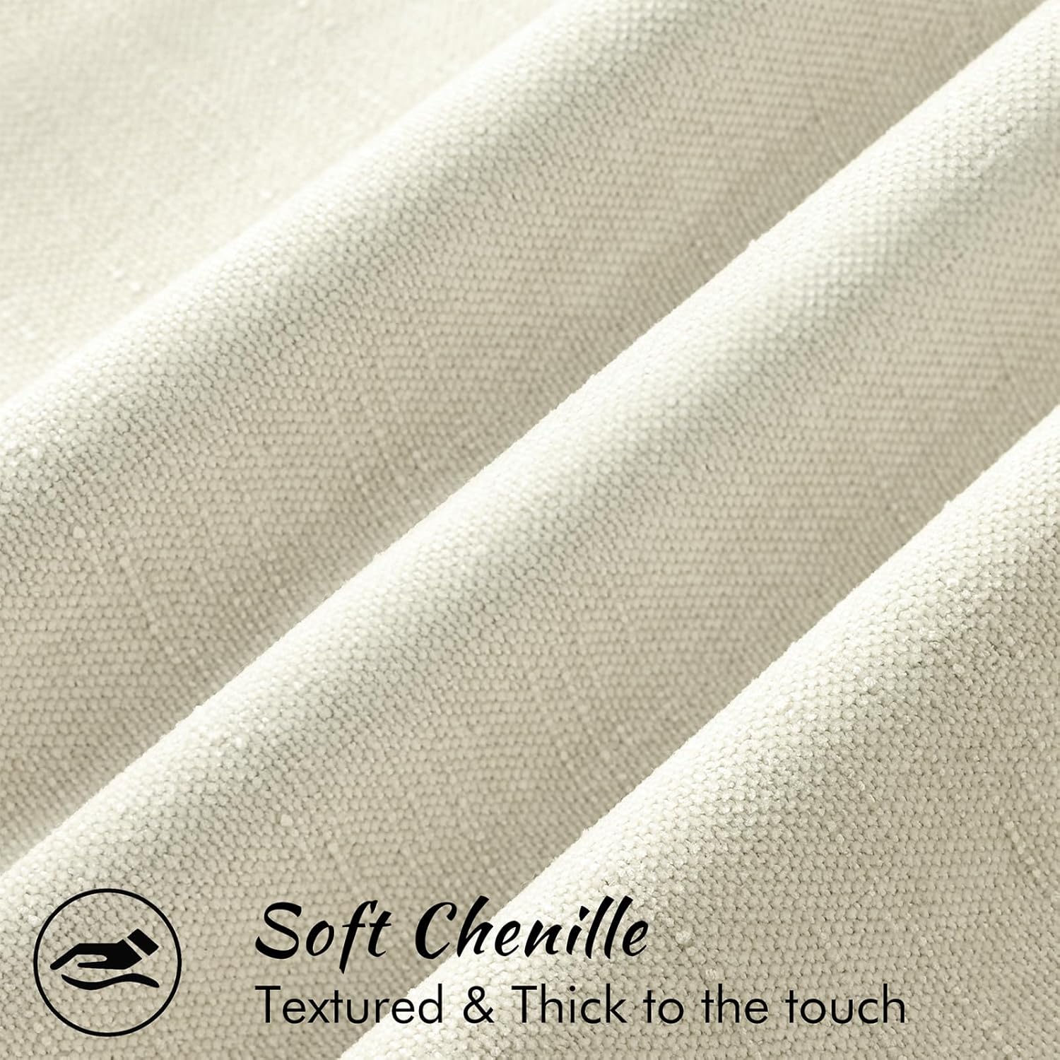 decorUhome Chenille Throw Pillow Covers 20x20 Set of 2, Square Decorative Pillow Covers with Zipper for Couch, Sofa, Living Room, Ivory