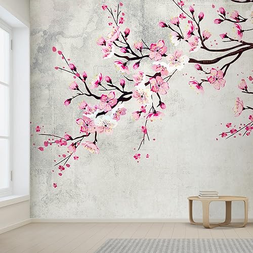 Miniatura 2 de wall26 - Mural de pared grande - Pintura de tinta estilo acuarela, flor de cerezo rosa sobre fondo de pared vintage, papel tapiz de vinilo
