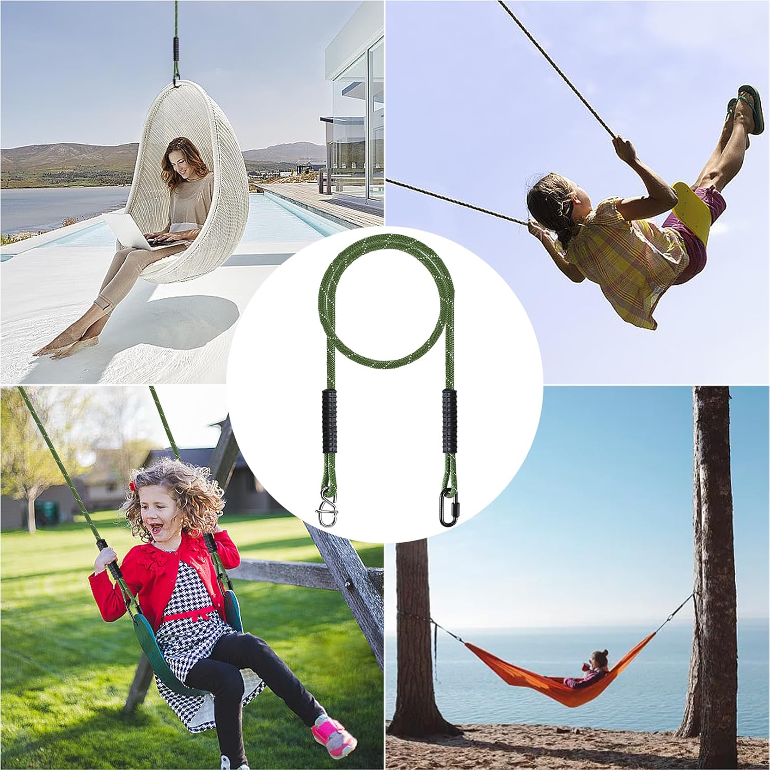 Tree Swing Ropes Heavy Duty, Adjustable Extendable Hammock Hanging Straps for Outdoor Swings Hammock Playground Set Accessories, 3.3Ft(40") of 2Pack, Green 4 81DMB90Wm3L. AC SL1500