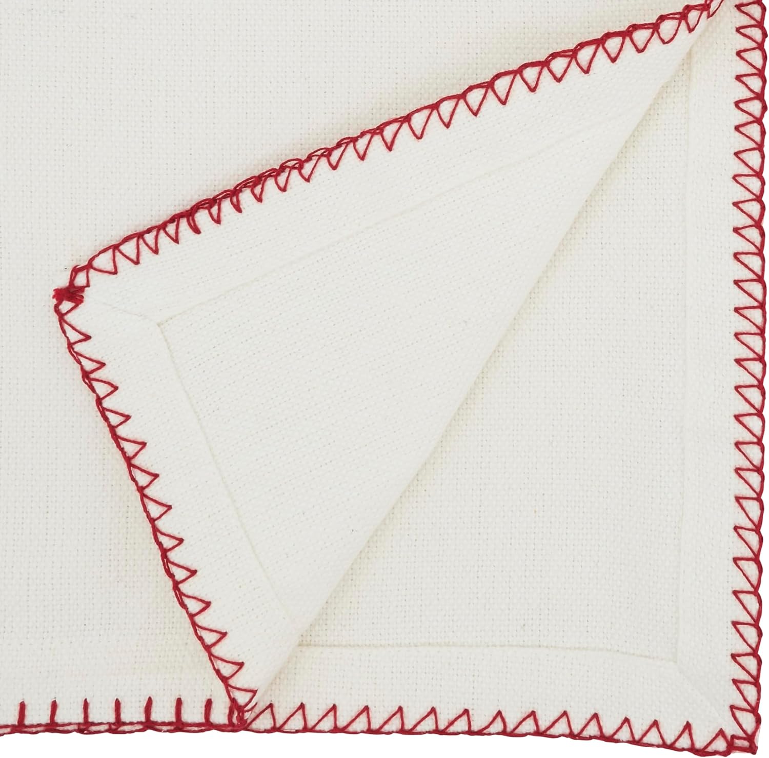 Saro Lifestyle Whip Stitched Design Cotton Table Runner, White/Red, 13"x72"