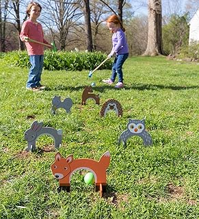 Woodland Animal Croquet Set for Kids - Outdoor Yard Games Includes 6 Wickets, 2 Mallets, 2 Balls, Instructions - Mallets M...